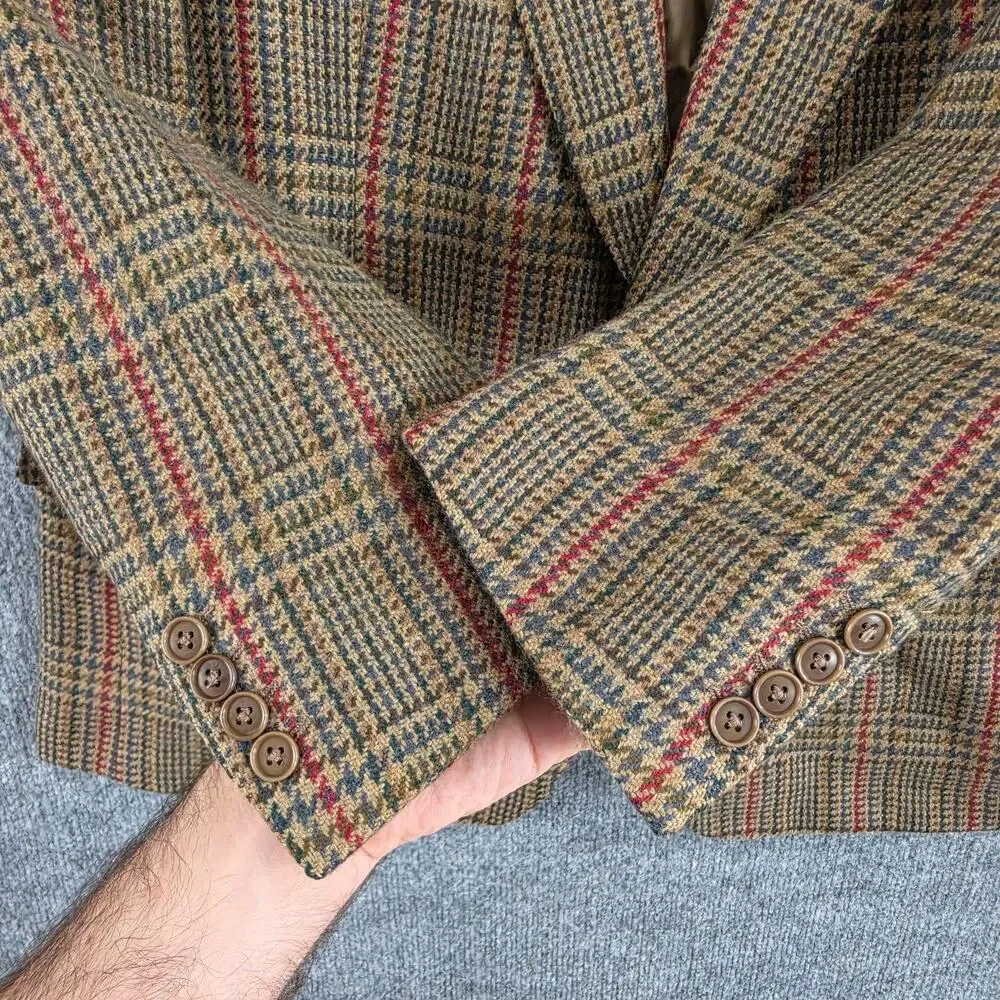 Ermenegildo Zegna Blazer Men 44 Brown Wool Plaid Tweed SportCoat Office Business